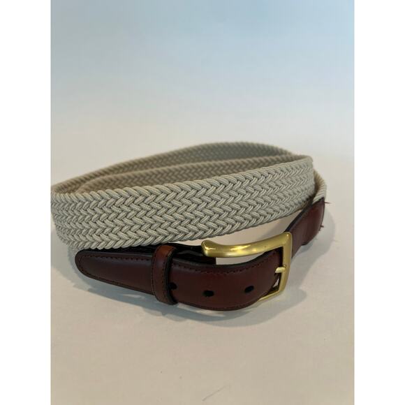 Vintage Braided Stretchy Belt Leather Elastic Solid BrassTan & Brown Size 40 SG - Picture 1 of 9